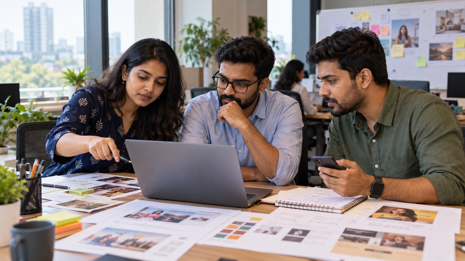 Indian small-business marketing team planning a conversational AI advertising campaign