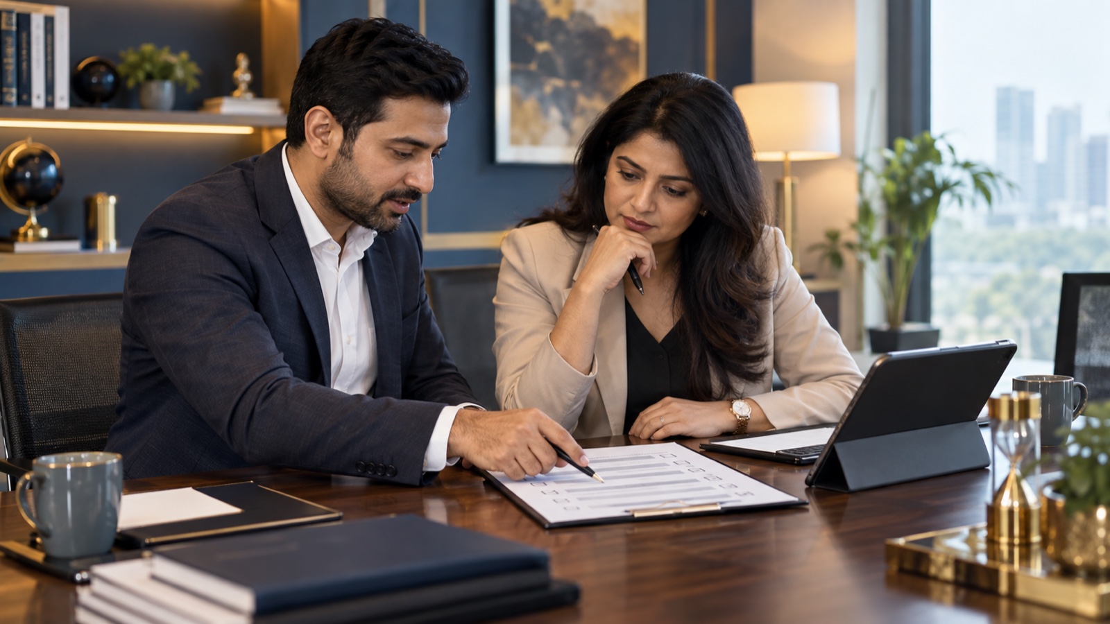 Business professionals evaluating a franchise partner scorecard