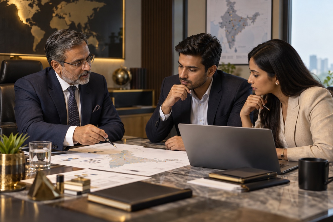 Franchise advisor and partners planning a scalable franchise model