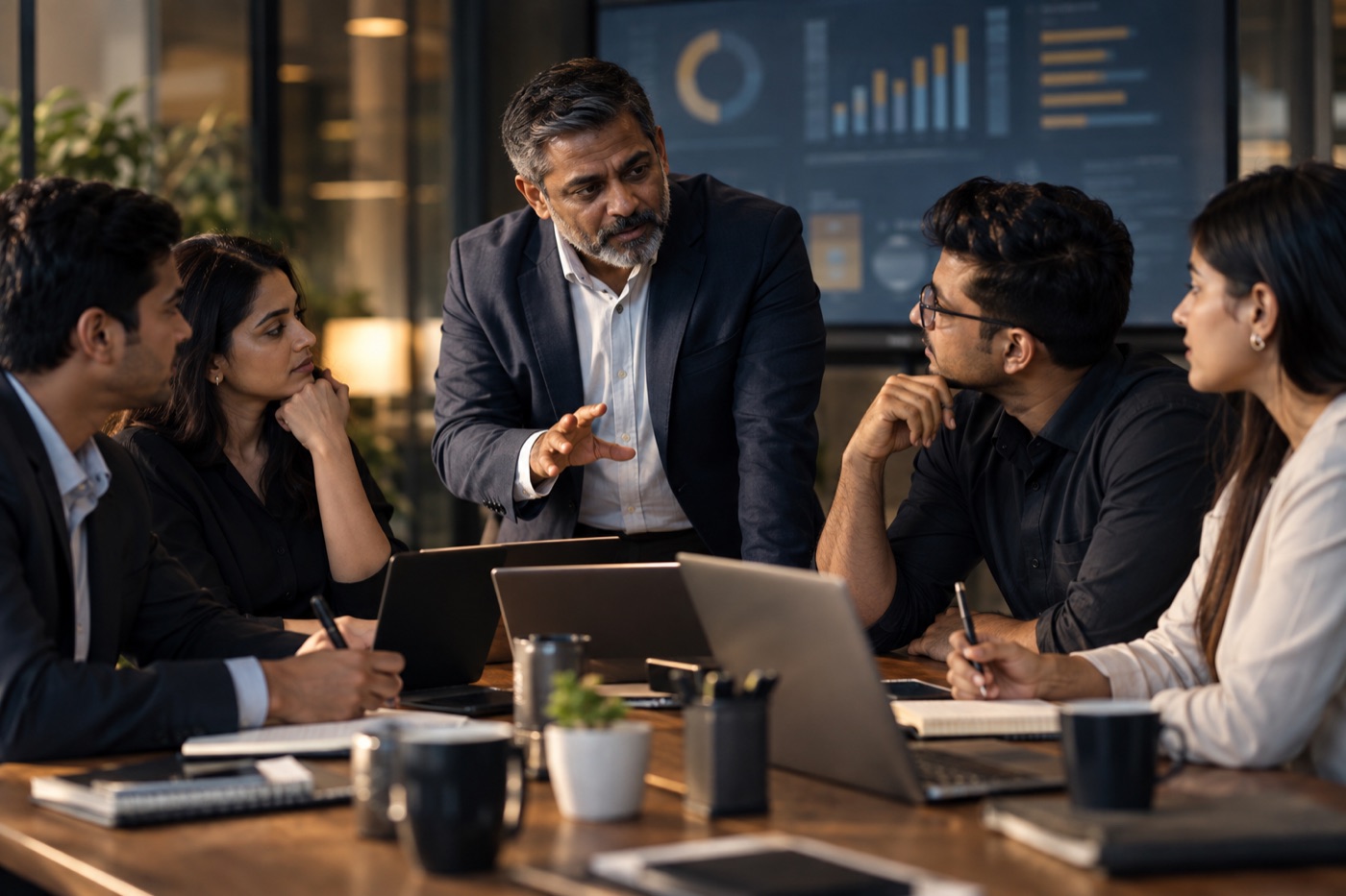 Indian sales leader coaching a team during a performance review