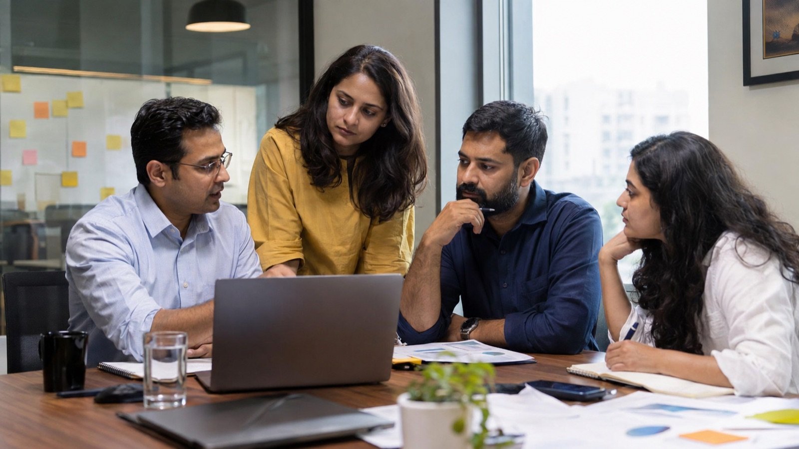 Indian sales manager conducting a focused weekly pipeline review with a sales team